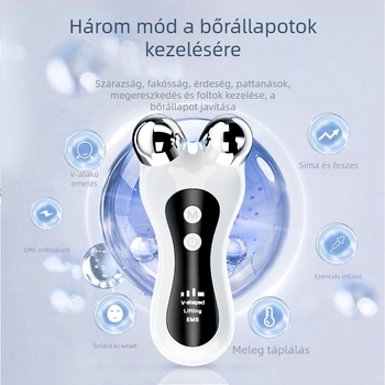 EMS mikroáramú arcfroller háztartási használatra, V-arc dizájn, hordozható, beépített 300-500 mAh akkumulátor, ajándékdobozos csomagolás, vibrációs masszázs