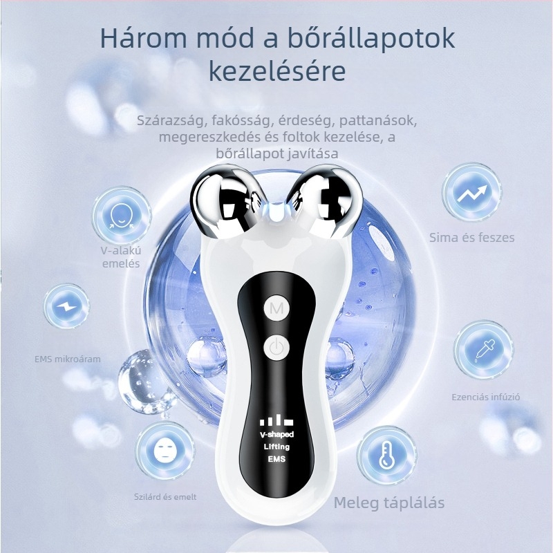 EMS mikroáramú arcfroller háztartási használatra, V-arc dizájn, hordozható, beépített 300-500 mAh akkumulátor, ajándékdobozos csomagolás, vibrációs masszázs