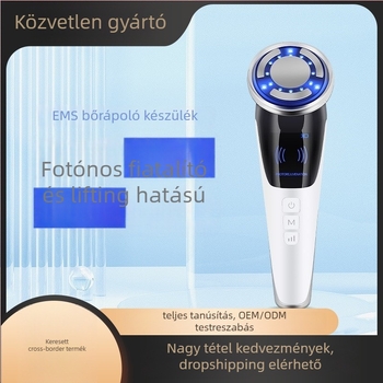 Kézi EMS arcmaszírozó készülék melegítő kompresszióval és színes fénnyel, hordozható, beépített 500–800 mAh akkumulátorral