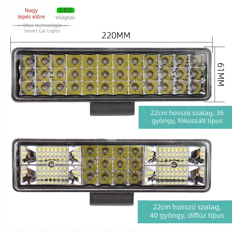 Autók és motorkerékpárokhoz LED-sávfény, öntött alumínium ház, 12–80V bemenet, 2–4A áram, vízálló, fedél reflex kupakkal
