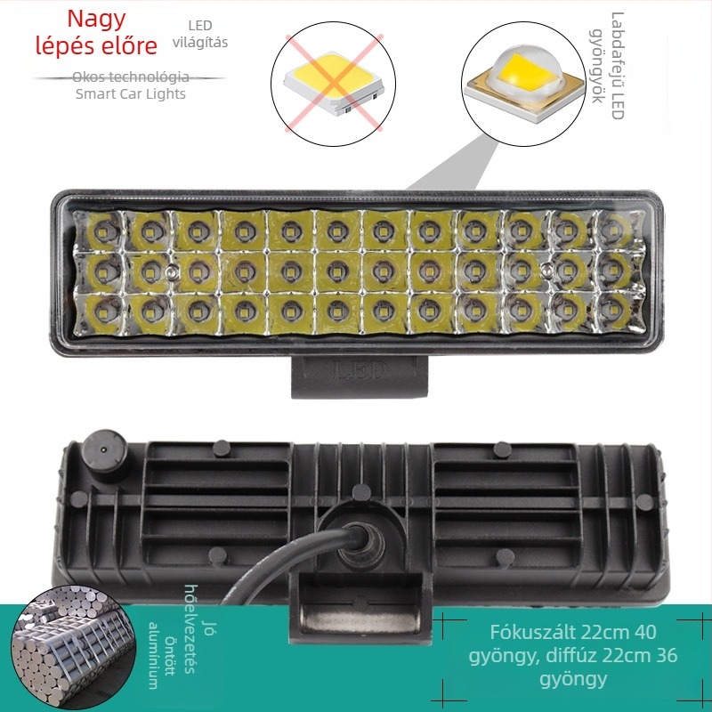 Autók és motorkerékpárokhoz LED-sávfény, öntött alumínium ház, 12–80V bemenet, 2–4A áram, vízálló, fedél reflex kupakkal