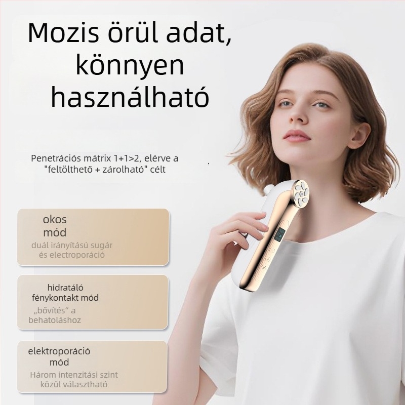 Arcápoló EMS készülék mikroáram, elektroporáció, LED foton megújulás, hordozható, beépített 500–800 mAh akkumulátor, IPX7 vízálló