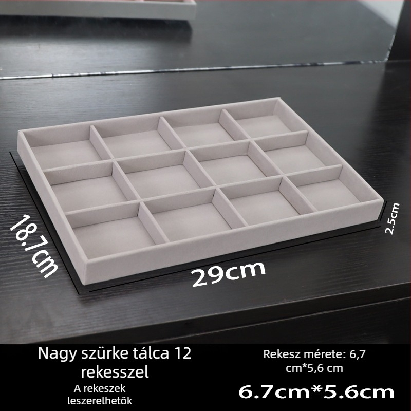 12 rekeszes gyűrűtál, asztali ékszer rendező, pamutvászon anyag, 1 réteg