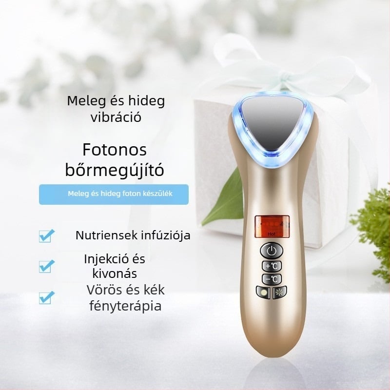 Kézi arckészülék forró/hideg terápiával, bőrmegújítás, víz‑fény infúzió, beépített akkumulátor 1000–1200 mAh, hordozható, otthoni használatra