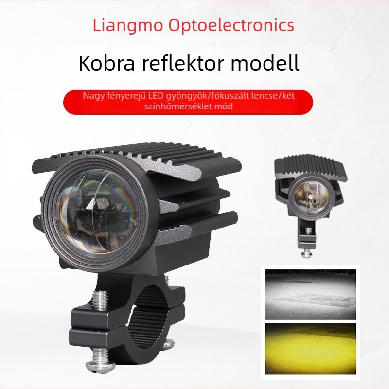 Motorkerékpár spotlámpa, Airplane Cobra modell, két színű lencsével, távoli és közeli fény, LED világítás elektromos kerékpárhoz, villogó mód