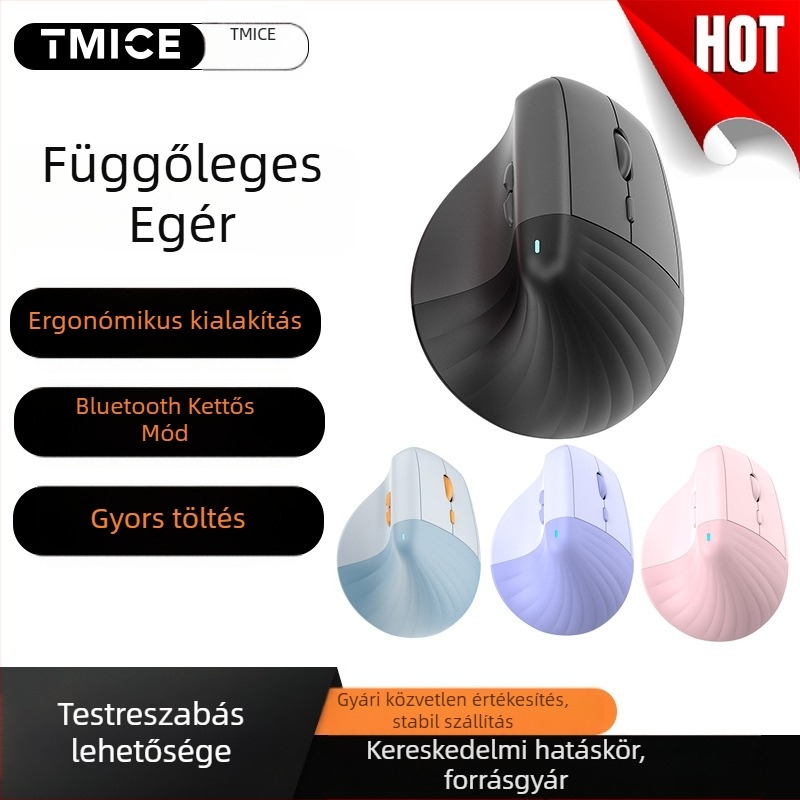 V30 függőleges ergonómikus vezeték nélküli egér Bluetooth és 2,4 GHz kettős módú, 1600 DPI, 6 gomb, 10 m hatótávolság
