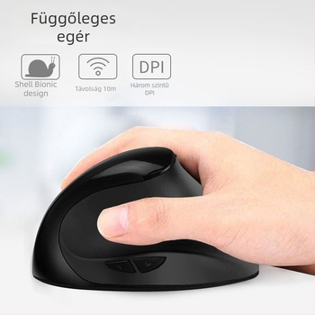 Vezeték nélküli balkezes ergonómikus egér, 1000 DPI, 6 gomb, USB vevő, 2×AA elemmel működik