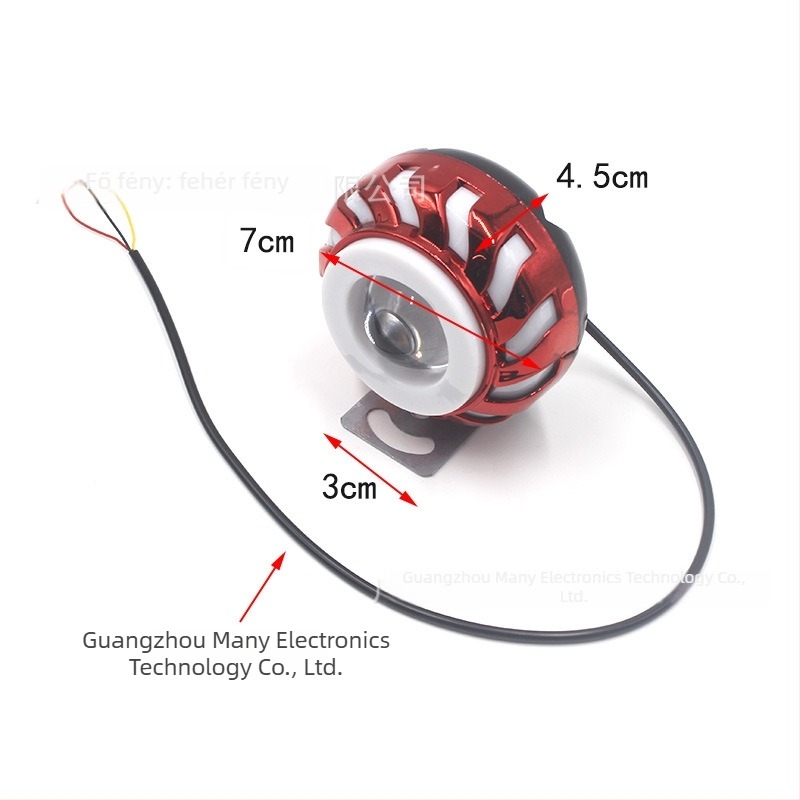 Motorkerékpár LED fényszóró, 12V, 8W, elektroplattolt ház, angyalszem és démoni szem