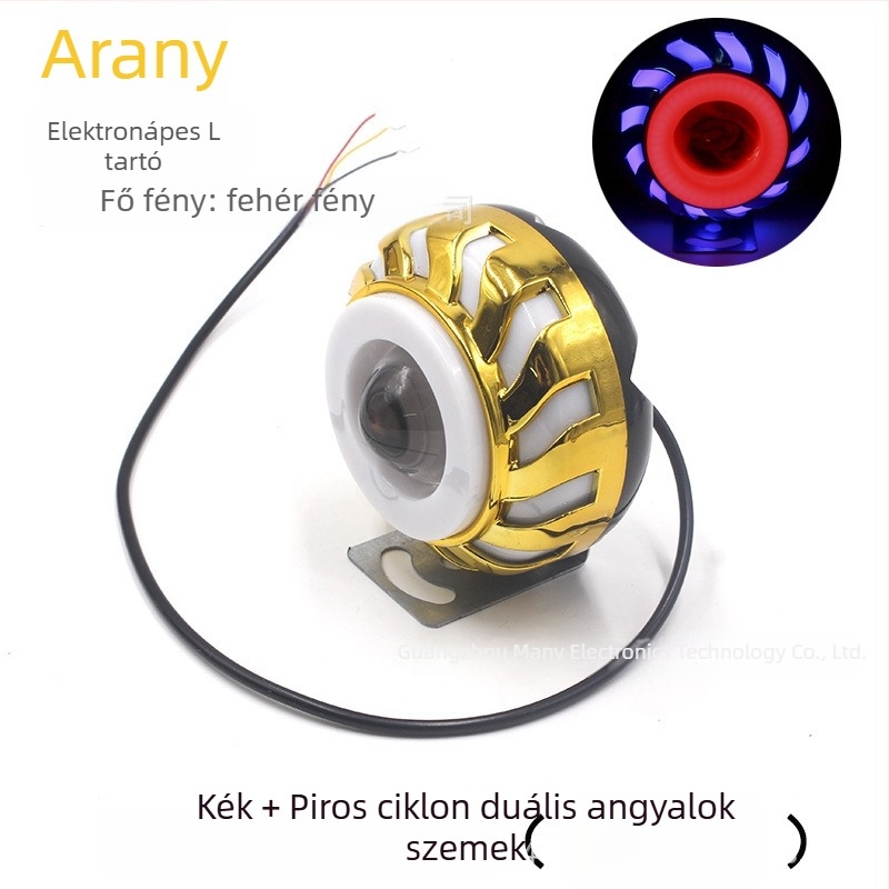 Motorkerékpár LED fényszóró, 12V, 8W, elektroplattolt ház, angyalszem és démoni szem
