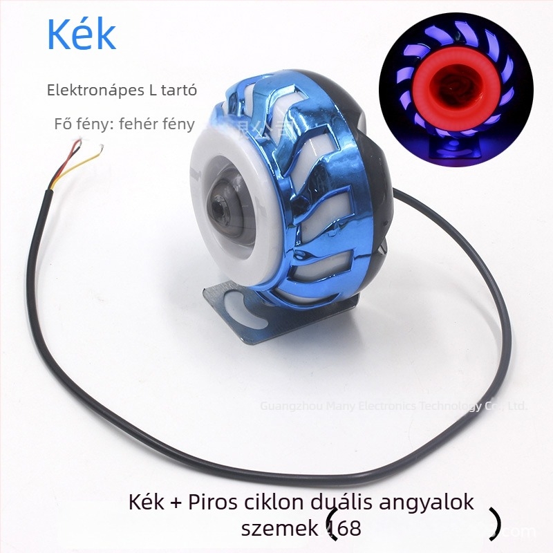 Motorkerékpár LED fényszóró, 12V, 8W, elektroplattolt ház, angyalszem és démoni szem