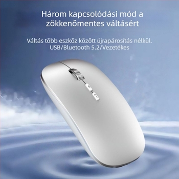 Optikai vezeték nélküli egér Bluetooth/2.4G kettős móddal, 1600 DPI, 5 gomb, ergonomikus, kompatibil laptophoz, beépített újratölthető akkumulátor