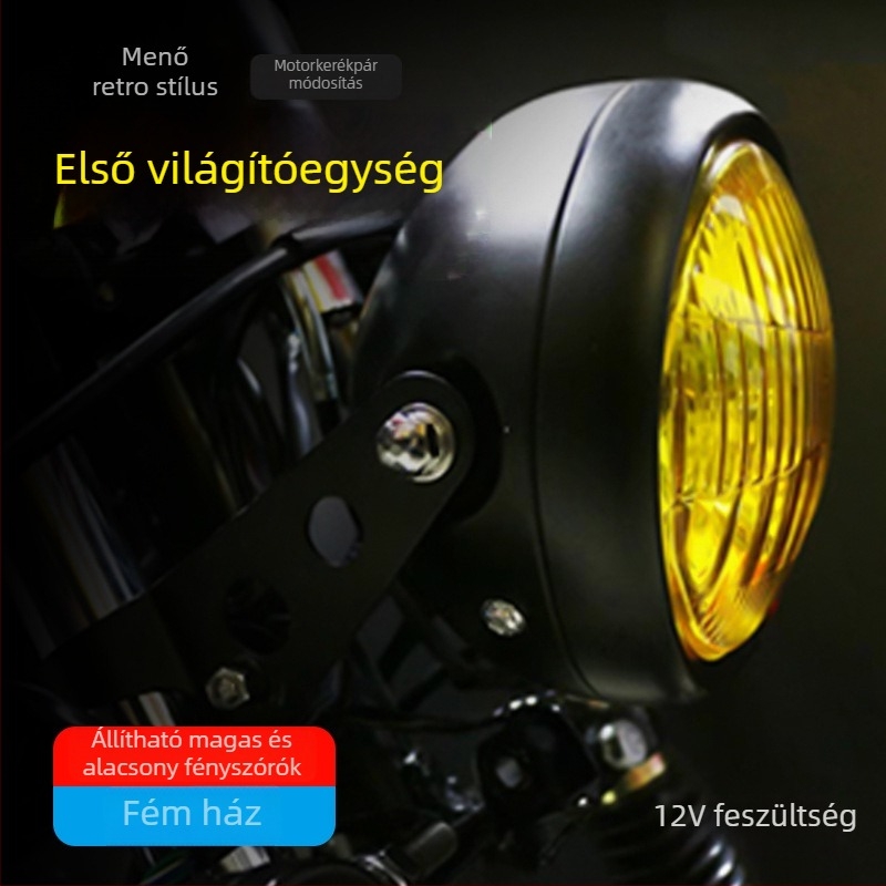 Motorkerékpár körlámpa, 6 hüvelykes, 35W 12V, vas test, modell JH8, levehető lencse
