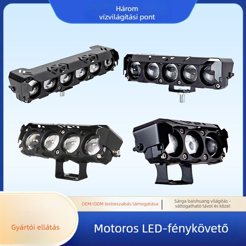 Motorkerékpár LED spotlámpa többszöges lencsével, ház repülőgépipari alumínium, 4x3570 LED-ek, 60W, 9-80V, 3000 lm