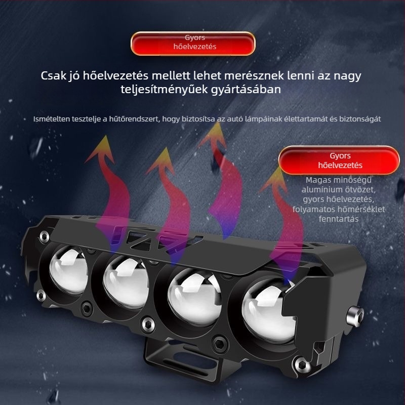 Motorkerékpár LED spotlámpa többszöges lencsével, ház repülőgépipari alumínium, 4x3570 LED-ek, 60W, 9-80V, 3000 lm