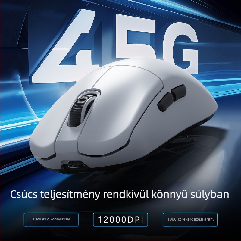 Optikai vezeték nélküli gaming egér három kapcsolódási móddal: 2.4G, Bluetooth és kábelről töltés; 26000 DPI, 6 gomb, tömeg 40 g