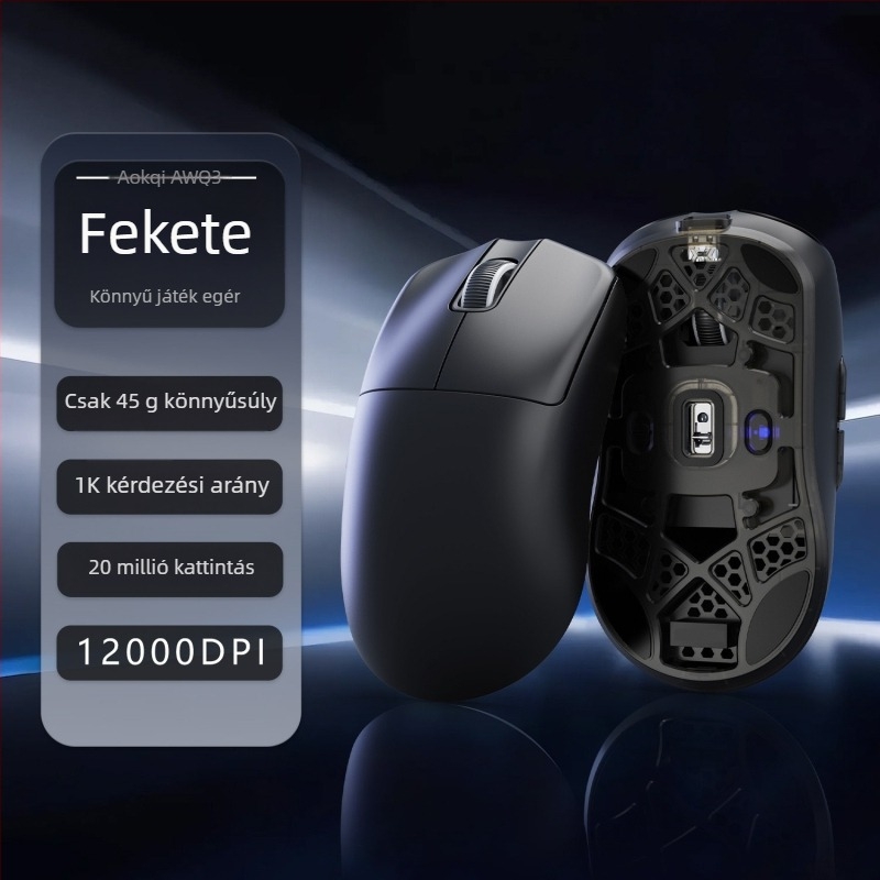Optikai vezeték nélküli gaming egér három kapcsolódási móddal: 2.4G, Bluetooth és kábelről töltés; 26000 DPI, 6 gomb, tömeg 40 g