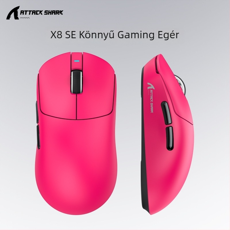Gaming egér ATTACK SHARK X8SE hárommódos kapcsolattal: kábeles, 2.4G és Bluetooth; 22000 DPI, 6 gomb, beépített újratölthető akkumulátor