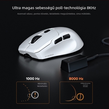 Optikai gamer egér, ergonikus kialakítás, 26000 DPI, 2,4 GHz vezeték nélküli, USB interfész