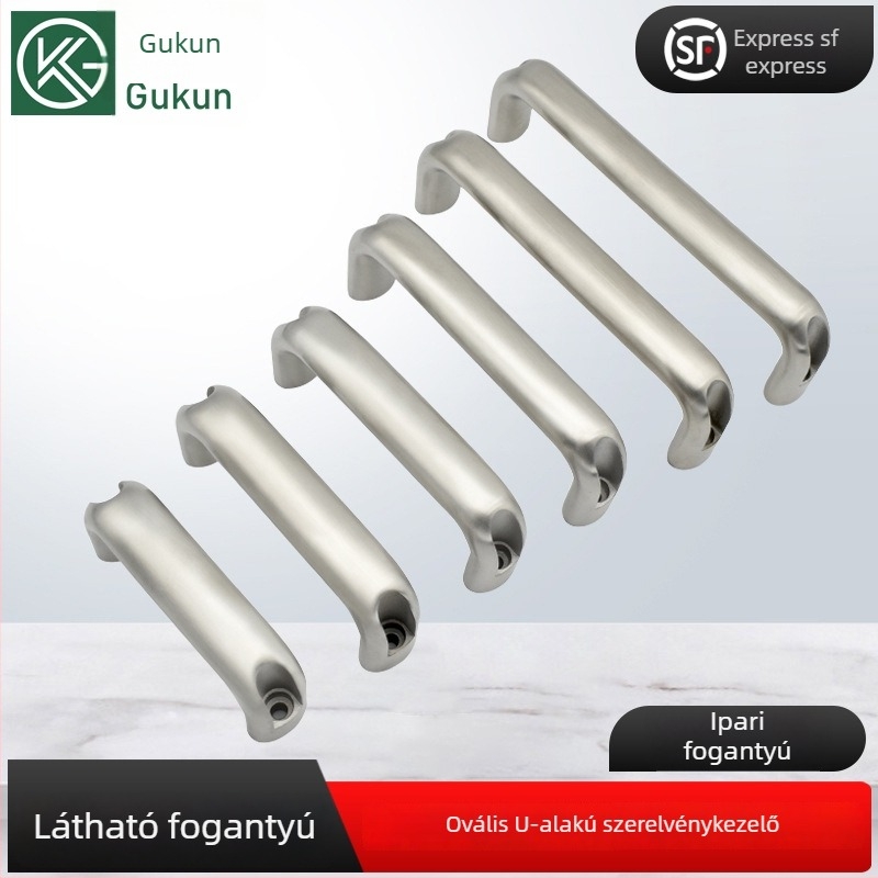 Gukun XK667 Rozsdamentes acél szekrényajtó fogantyú, ovális U‑alakú, tükörfényes felület, külső ipari stílus
