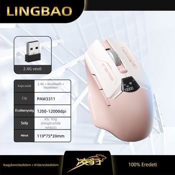 Hárommódos vezeték nélküli egér: 2.4G/Bluetooth/USB, akkumulátor-szint kijelző, 6 gomb, DPI négy szinten állítható, 10 m-es hatótávolság, újratölthető