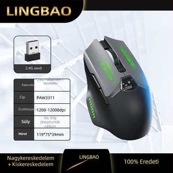 Hárommódos vezeték nélküli egér: 2.4G/Bluetooth/USB, akkumulátor-szint kijelző, 6 gomb, DPI négy szinten állítható, 10 m-es hatótávolság, újratölthető