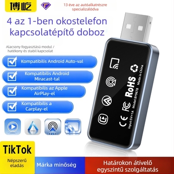 Négy az egyben vezeték nélküli CarPlay adapter: kábelről vezeték nélküli CarPlay tükrözés Apple és Android telefonokhoz; 6H edzett üveg + repülőgép-alumínium ötvözet; 5V tápegység; származás Shenzhen