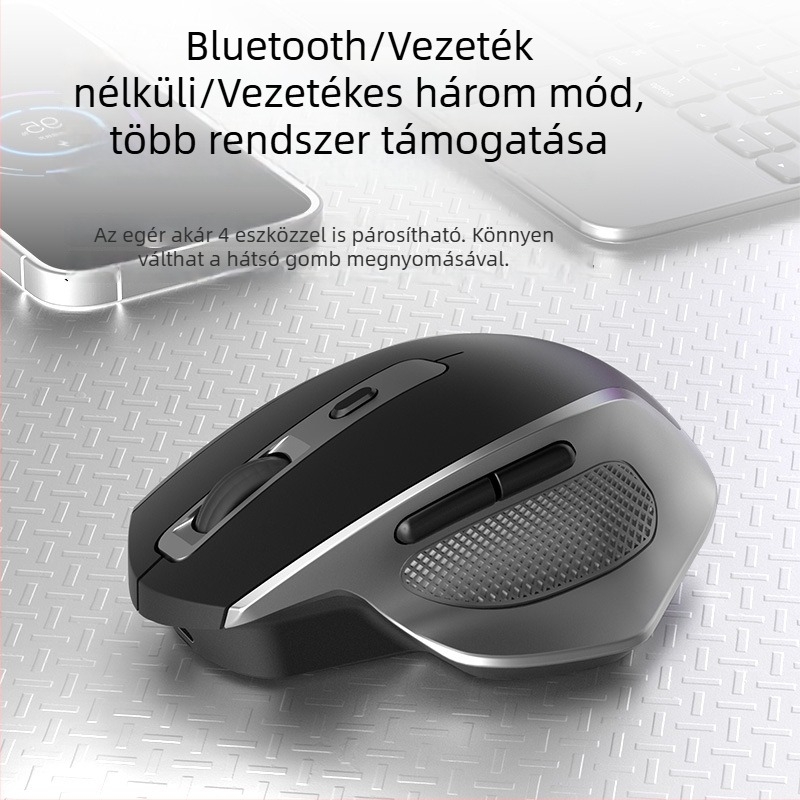 Három módú vezeték nélküli Bluetooth egér, halk, újratölthető, 2.4G, ergonomikus játék- és irodai dizájn, 4000 DPI
