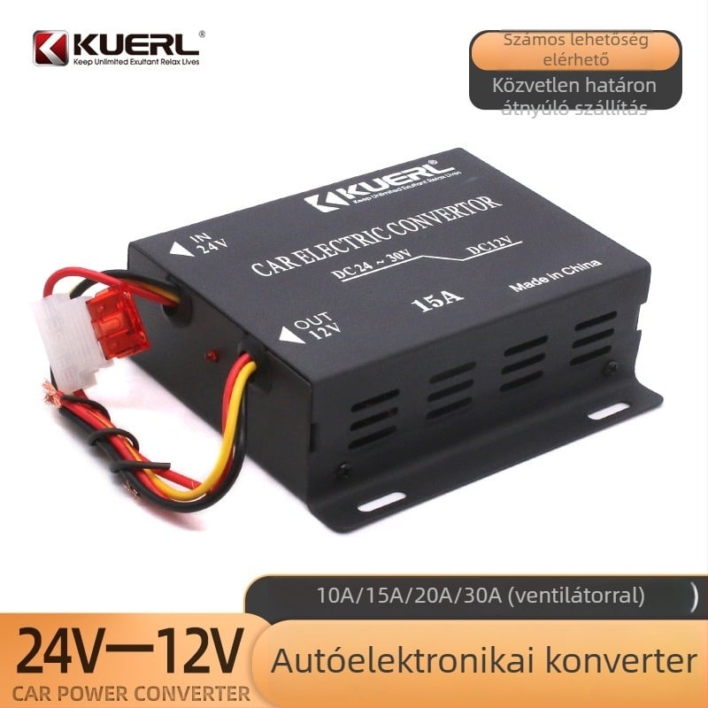 Autó DC-DC konverter, 24V-ról 12V-ra, 15A/20A/30A, 120–360W, K-10A/K-15A/K-20A/K-30A modellek