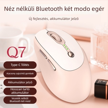 T-Wolf Q7 vezeték nélküli egér kettős Bluetooth és 2.4G üzemmóddal, USB Type-C töltés, akkumulátor kijelző, csendes működés, 6 gomb