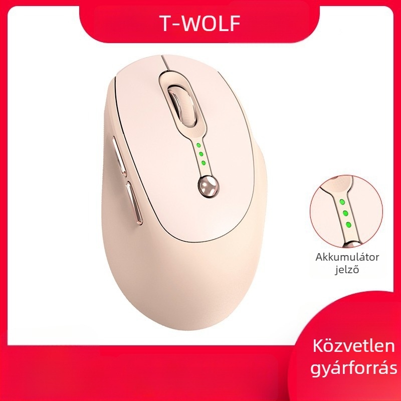 T-Wolf Q7 vezeték nélküli egér kettős Bluetooth és 2.4G üzemmóddal, USB Type-C töltés, akkumulátor kijelző, csendes működés, 6 gomb