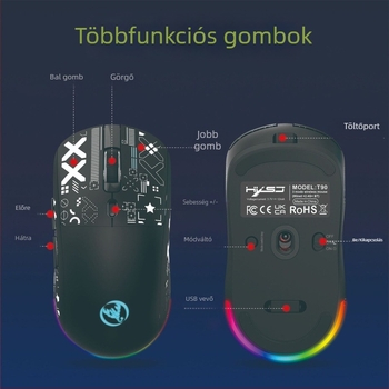 Optikai egér három módú csatlakozással: 2.4G/BT5.3/wired, 3600 dpi, 6 gomb, ergonómiai kialakítás
