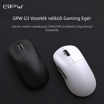 Gpw G3 Gaming Wireless Mouse - 3 üzemmód, PAW3311 szenzor, 12000 DPI, USB, 2.4G/Bluetooth