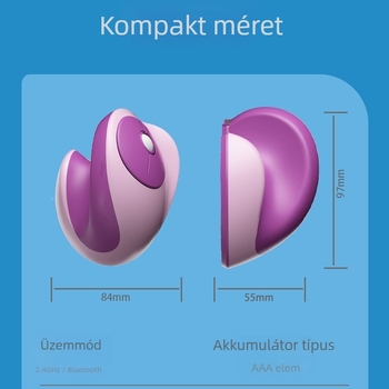 Vertikális ergonómikus vezeték nélküli optikai egér, kettős módú háromcsatornás némítás, 1600dpi, 6 gomb, USB/Bluetooth