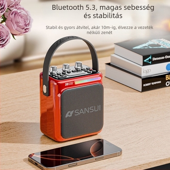 Bluetooth Karaoke hangszóró beépített akkumulátorral, 30 W kimenet, Bluetooth 5.3, frekvenciasáv 100 Hz–20 kHz, SNR ≥70 dB