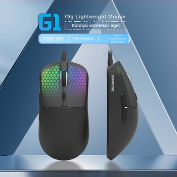 Kábeles RGB játékegér, 1600 DPI (6 szint), 6 gomb, USB, ergonomikus kialakítás