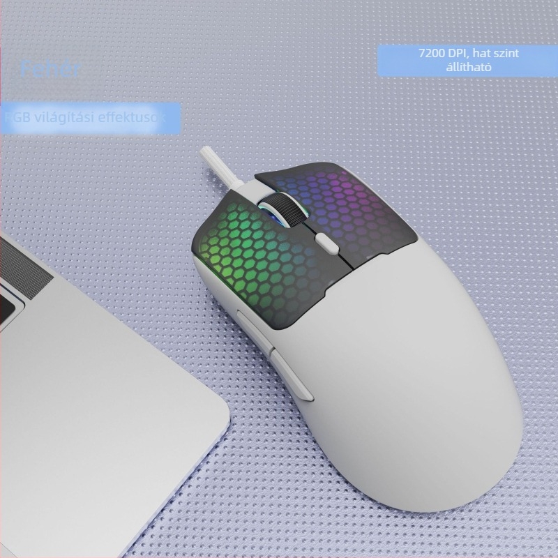 Kábeles RGB játékegér, 1600 DPI (6 szint), 6 gomb, USB, ergonomikus kialakítás