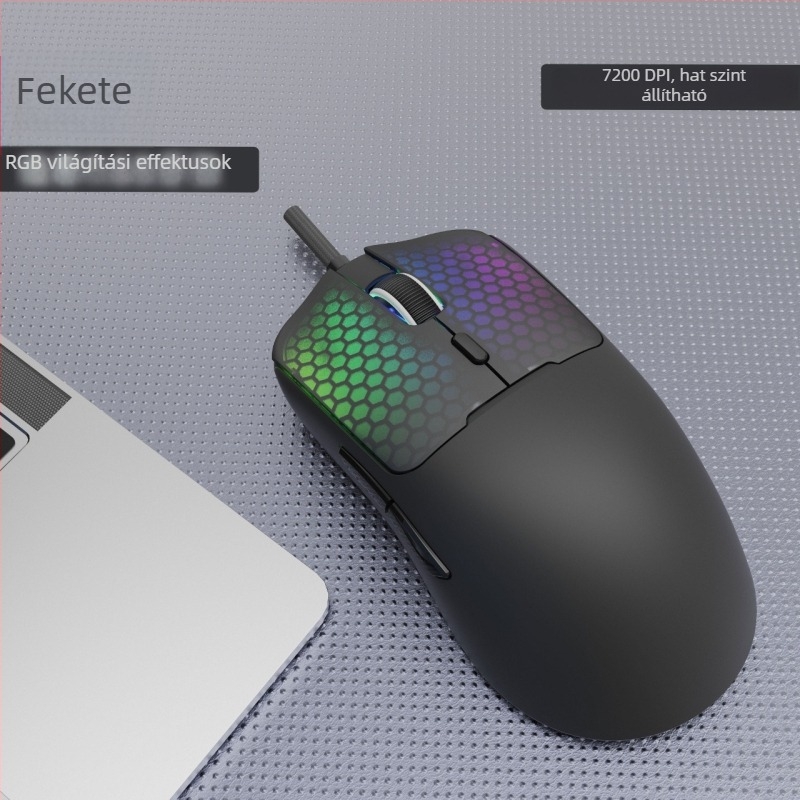 Kábeles RGB játékegér, 1600 DPI (6 szint), 6 gomb, USB, ergonomikus kialakítás