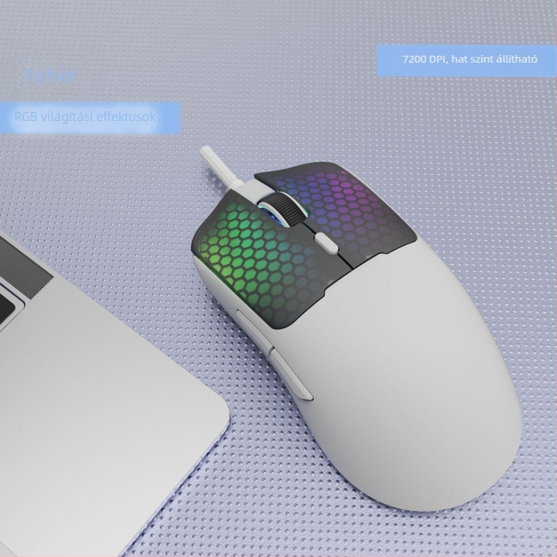 Kábeles RGB játékegér, 1600 DPI (6 szint), 6 gomb, USB, ergonomikus kialakítás