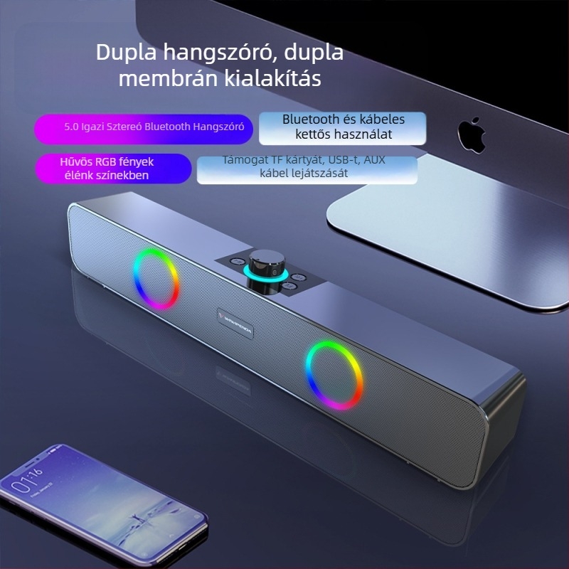 Asztali Bluetooth sztereó hangsugó, USB táplálás, 2 hangszóró, 5W, Bluetooth 5.3, 200Hz-16kHz