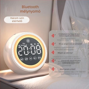 Többfunkciós AI beszéd-alapú ébresztőóra Bluetooth hangszóróval és szubwooferrel, Bluetooth 5.3, beépített 1200-2000 mAh akkumulátor, 40 Hz-20 kHz, SNR ≥100 dB, 10 m hatótáv