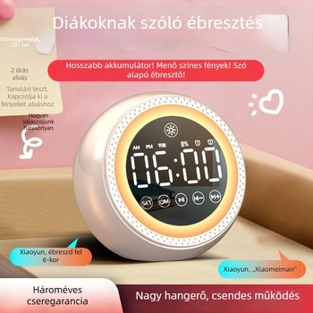Többfunkciós AI beszéd-alapú ébresztőóra Bluetooth hangszóróval és szubwooferrel, Bluetooth 5.3, beépített 1200-2000 mAh akkumulátor, 40 Hz-20 kHz, SNR ≥100 dB, 10 m hatótáv