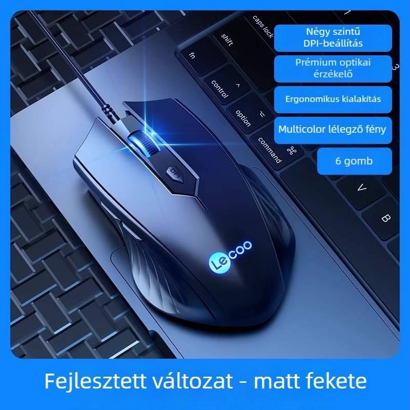 Optikai vezetékes gaming egér világítási funkcióval, 3500 DPI, 6 gomb, USB, 1,5 m kábel