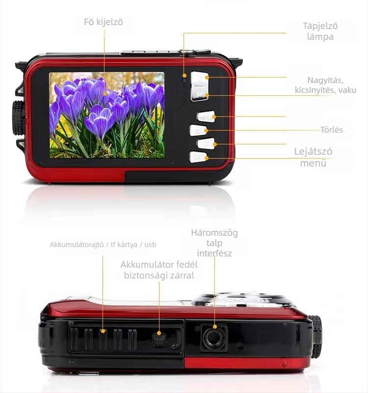 Selfie vízálló digitális kamera – 16x optikai zoom, 4K videó, periszkópos objektív, 2,7-inch LCD