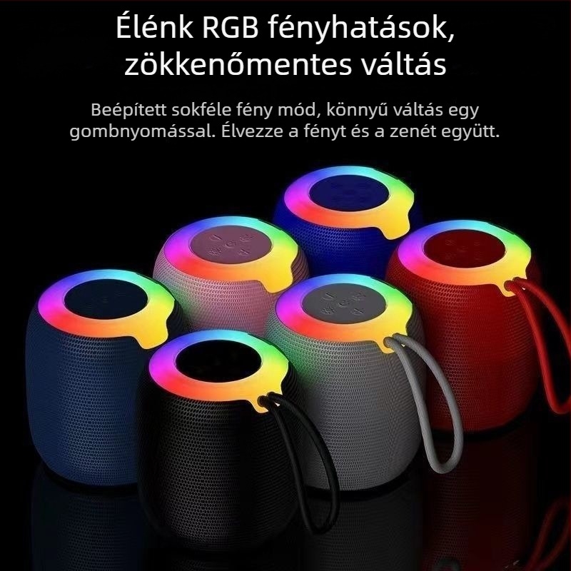 USB Bluetooth hangszóró szubvóffal, IPX7 vízálló, hordozható kültérre és otthonra, Bluetooth 5.3, beépített akkumulátor 500–800 mAh, frekvencia 100 Hz–20 kHz, SNR ≥70 dB
