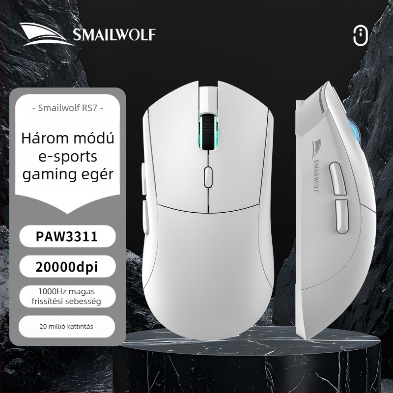 Smailwolf RS7 hárommódú vezeték nélküli játékegér, 10000 DPI, 6 gomb, USB, 2.4G + Bluetooth