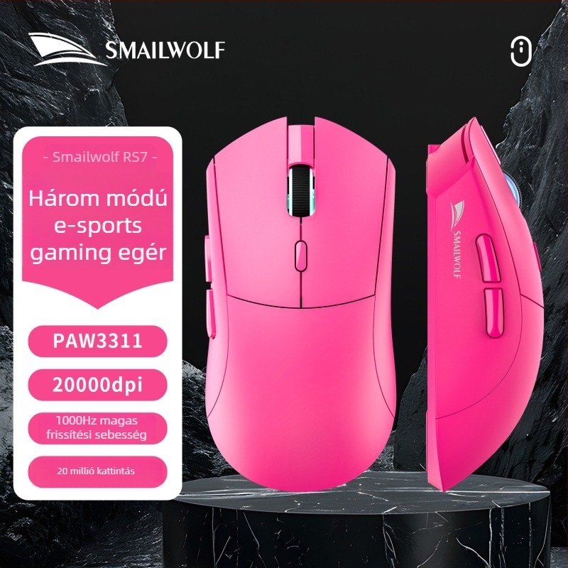 Smailwolf RS7 hárommódú vezeték nélküli játékegér, 10000 DPI, 6 gomb, USB, 2.4G + Bluetooth