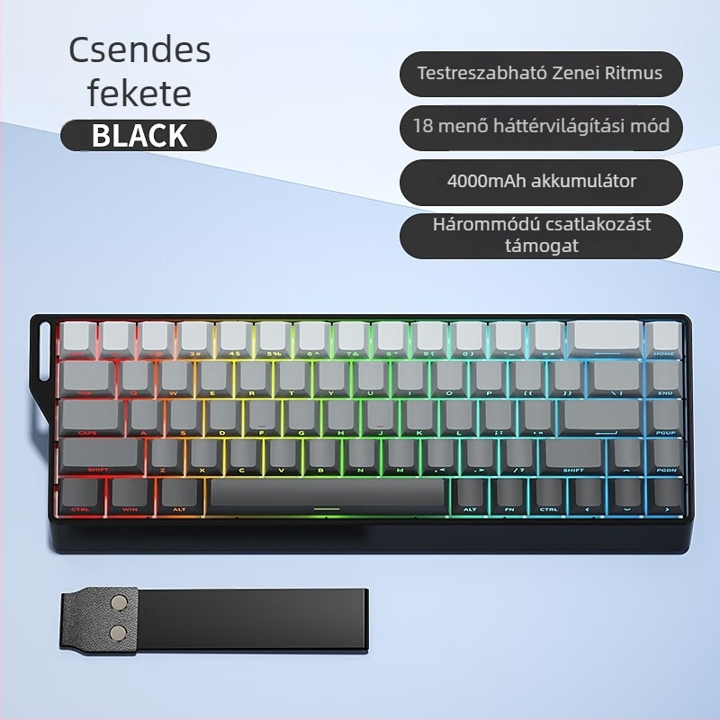 FV K68 Hárommódos vezeték nélküli RGB mechanikus billentyűzet zöld kapcsolókkal, 68 billentyű, vízálló