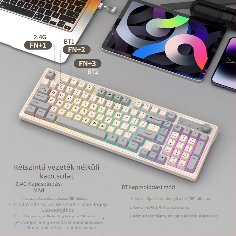 Viper K98 Bluetooth billentyűzet, 88-98 gomb, két eszközhöz egyidejű csatlakozás, háttérvilágítás, vízálló
