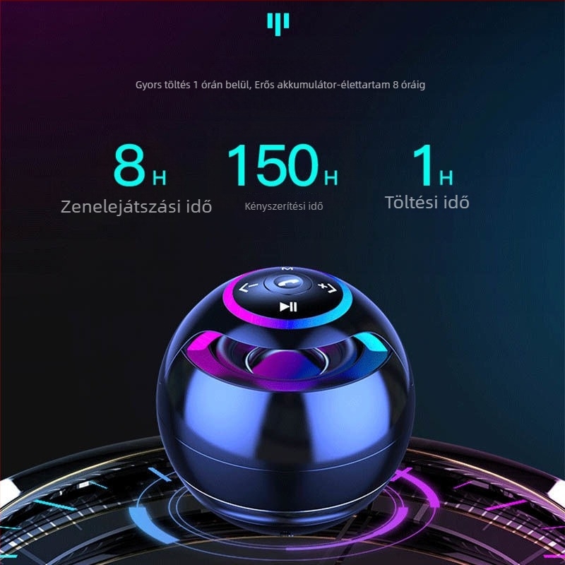 Hordozható Bluetooth hangszóró erőteljes basszussal — Bluetooth 5.0, 3W, 60Hz-15kHz, SNR ≥75dB, beépített akkumulátor 500–800mAh