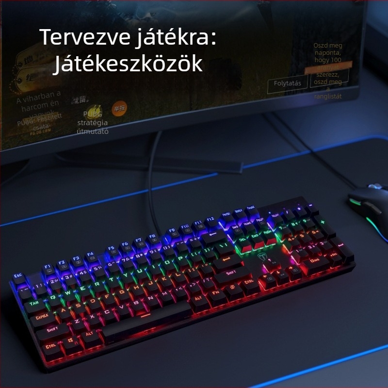ET I960 játékos billentyűzet mechanikus kapcsolókkal, 104 billentyű, vezetékes, vízálló